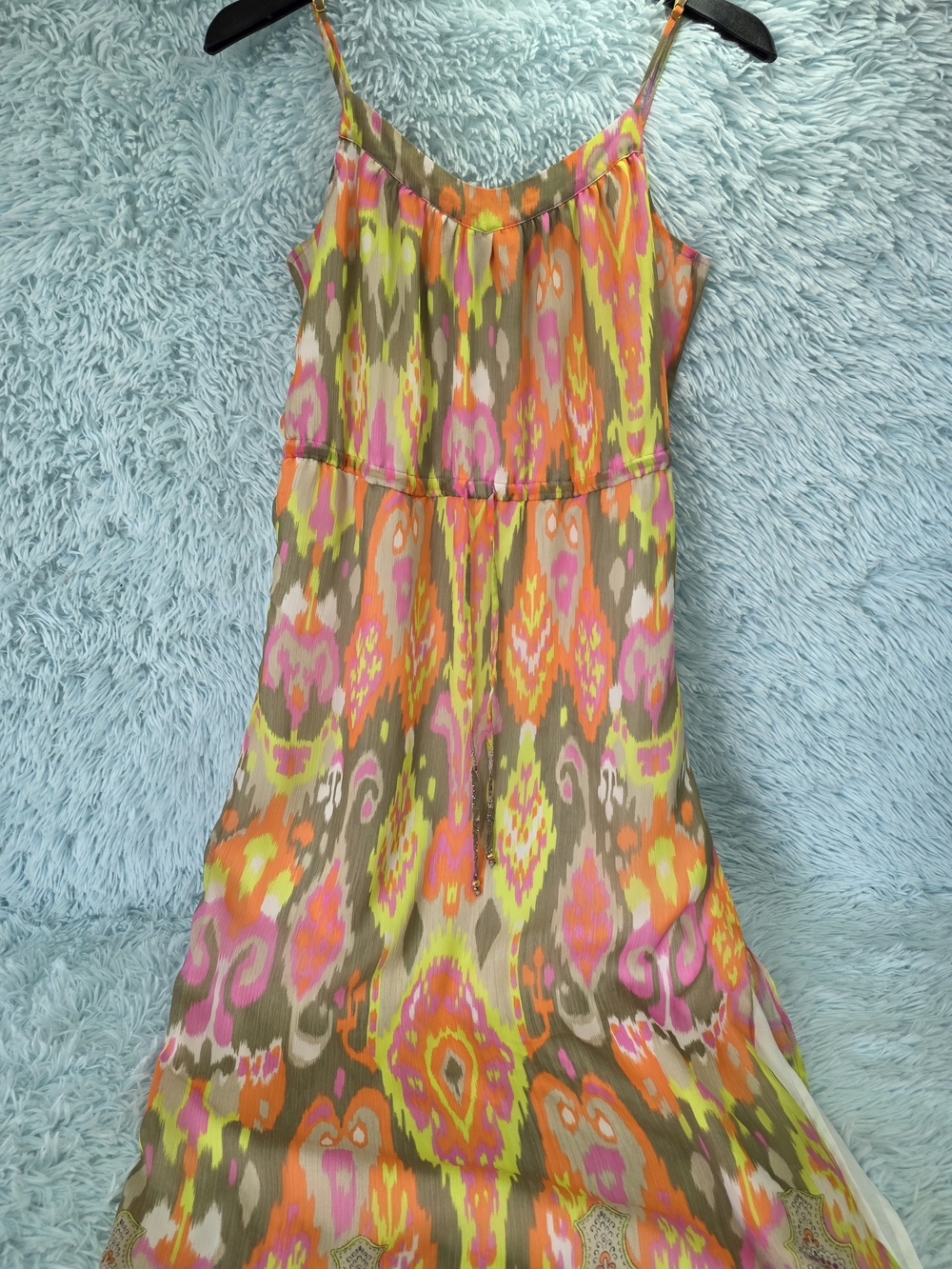 C.‎ Wonder Neon Ikat Maxi Dress Small Pink Orange Lime Boho Summer Chiffon